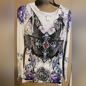 Purple and Black Graphic Long Sleeve Tunic